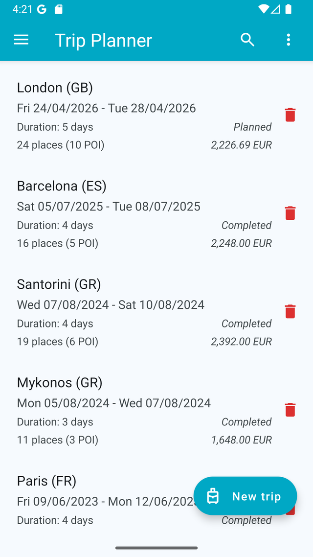 Trip Planner Screenshot 1